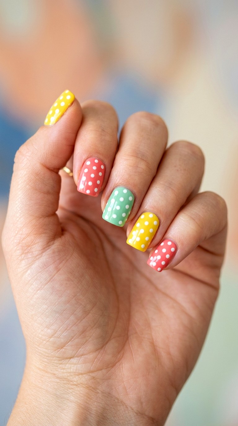 Sunny Polka Dot Mix - 30 Cheerful Spring Multicolor Nails