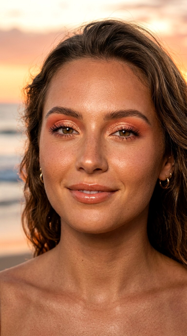 Sunset Coral Glow Eyes - 21 Summer Colorful Eye Makeup 2026 Ideas