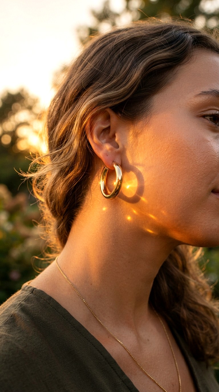 Sunset Light Catching Arrangement - 26 gold hoops earrings