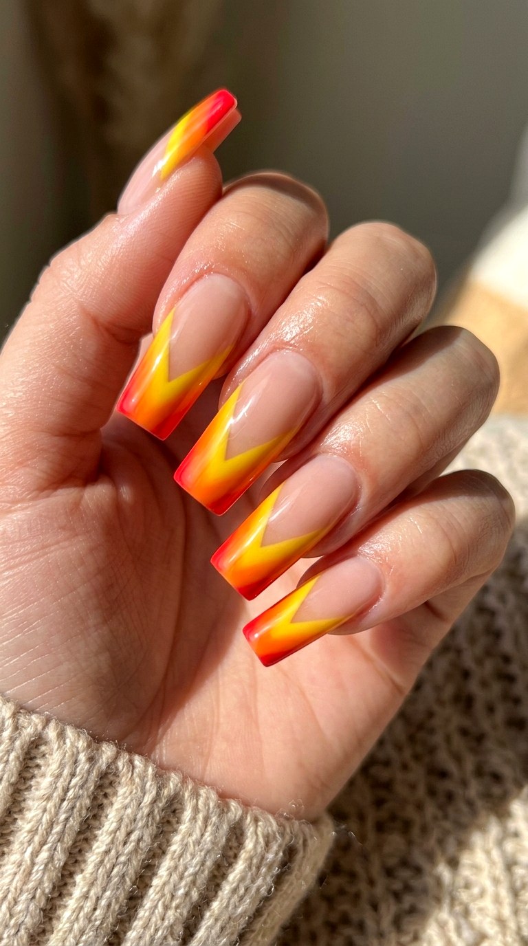Sunset Negative Space Chevron - 25 Sunset Spring Ombre Nails