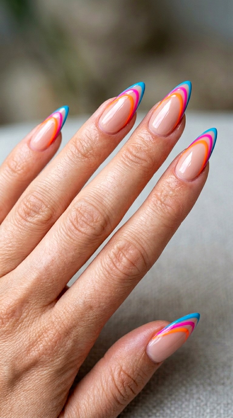 Sunset Neon Outline French - 27 Fierce Spring Stiletto Nails