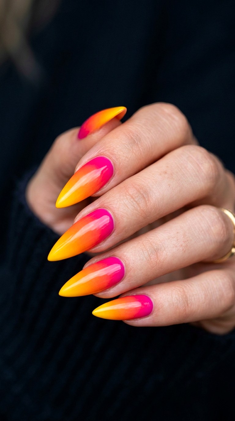 Sunset Ombre Energy - 28 Sharp Spring Stiletto Nails