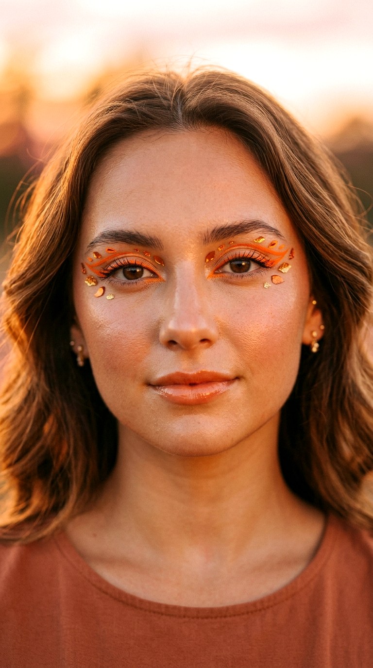 Sunset Orange Floating Petal Glow - 22 Floating Petal Spring Eyeliner Dreamy Detached Shapes Inspired by Blooming Garden Energy