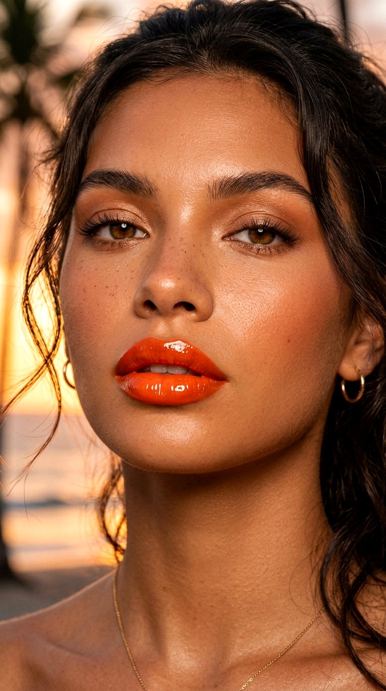 Sunset Orange Gloss Lips - 20 glossy lips makeup 2026