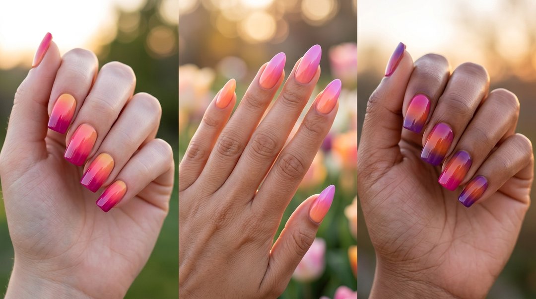 Sunset Spring Ombre Nails Collage