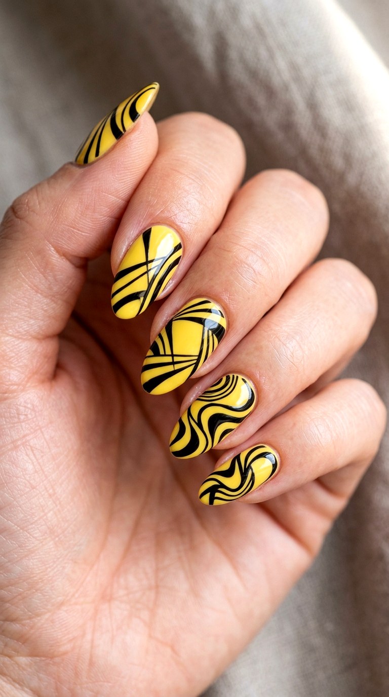Sunshine Yellow and Graphic Black Liner - 30 Brunch Spring Two Colored Nails