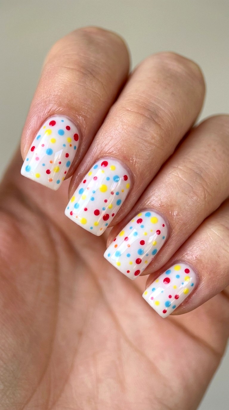 Sweet Multicolor Polka Dot Square Nails - 26 Early Spring Multicolor Acrylic Nails