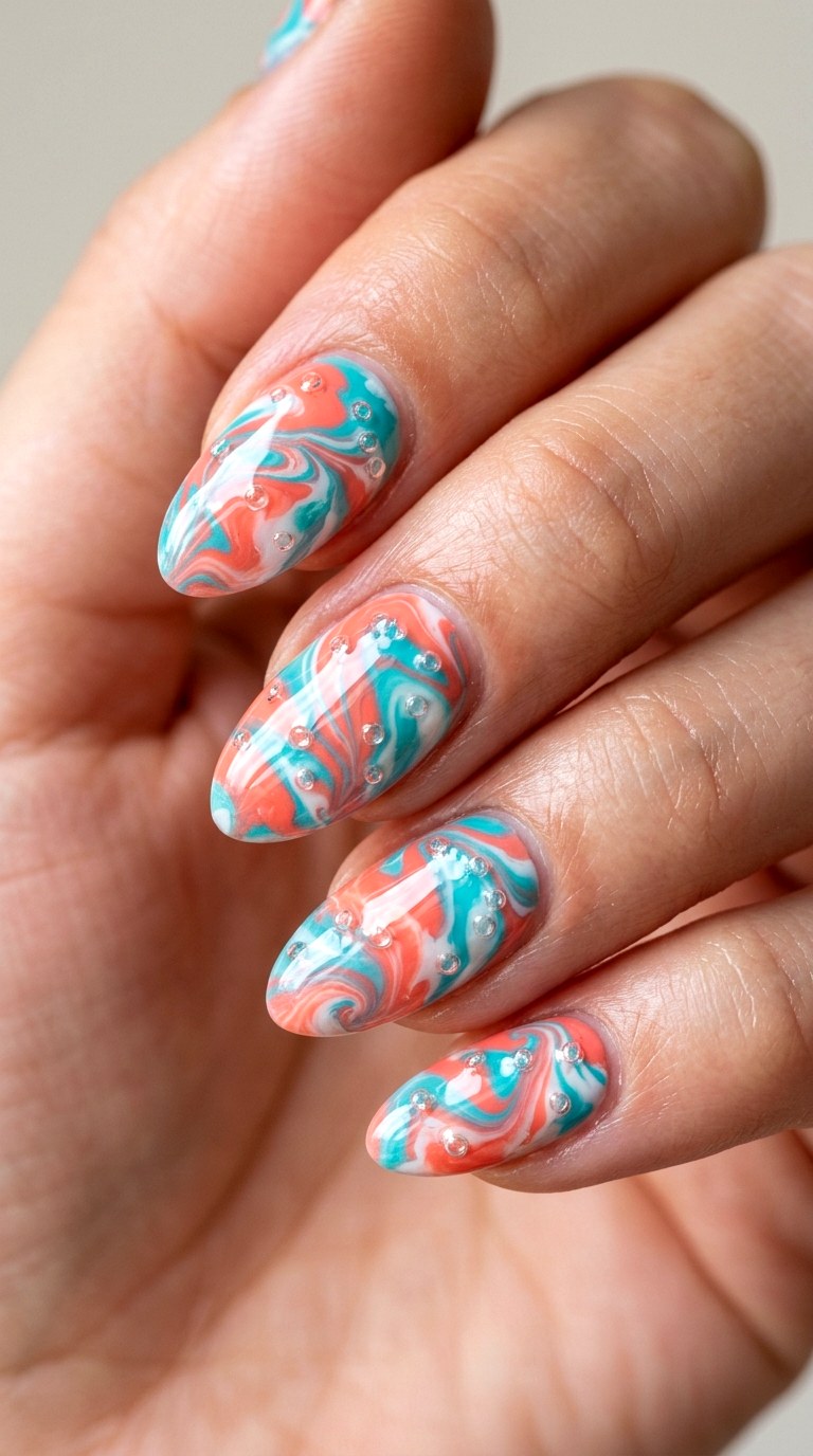 Swirled Marble with Floating Bead Suspension - 26 Creative Spring Colorful Junk Nails