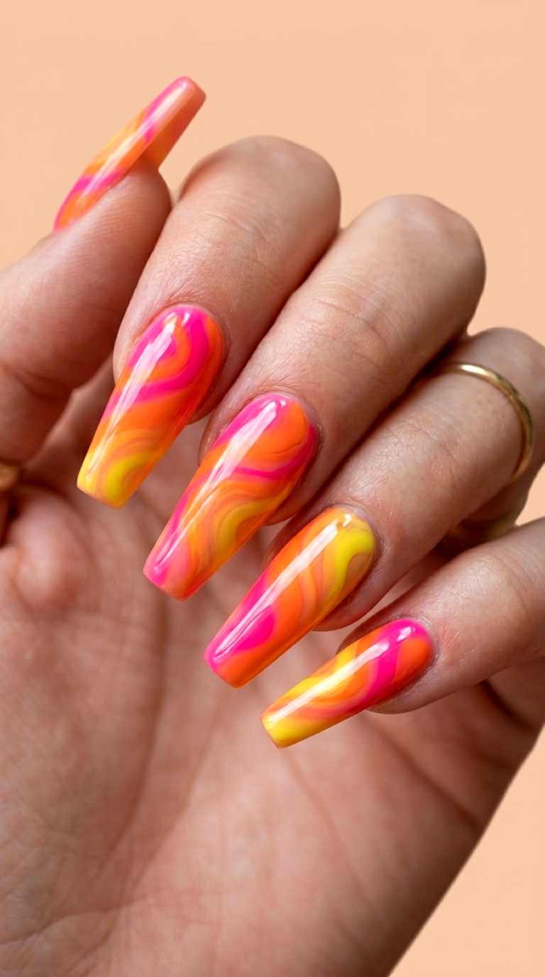 Swirled Sunset Gradient - 29 Fun Spring Multicolor Nails