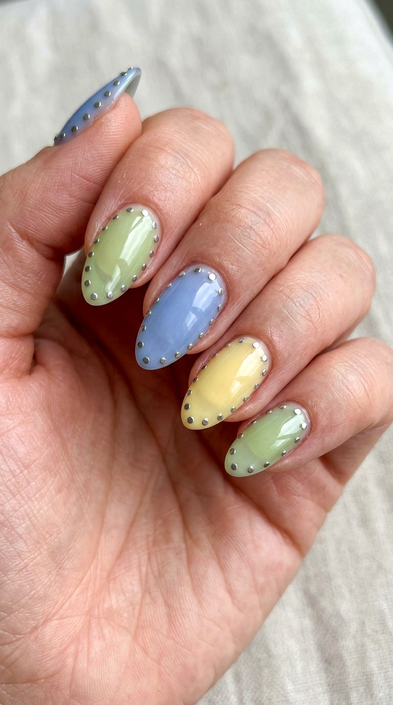 Syrup Pastel Mix with Textural Studs - 23 Contrast Spring Colorful Junk Nails