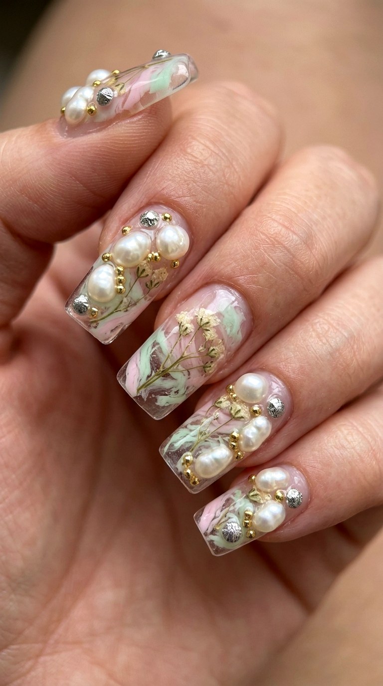 Tactile Pearl Garden Party - 25 Bold Spring Colorful Junk Nails