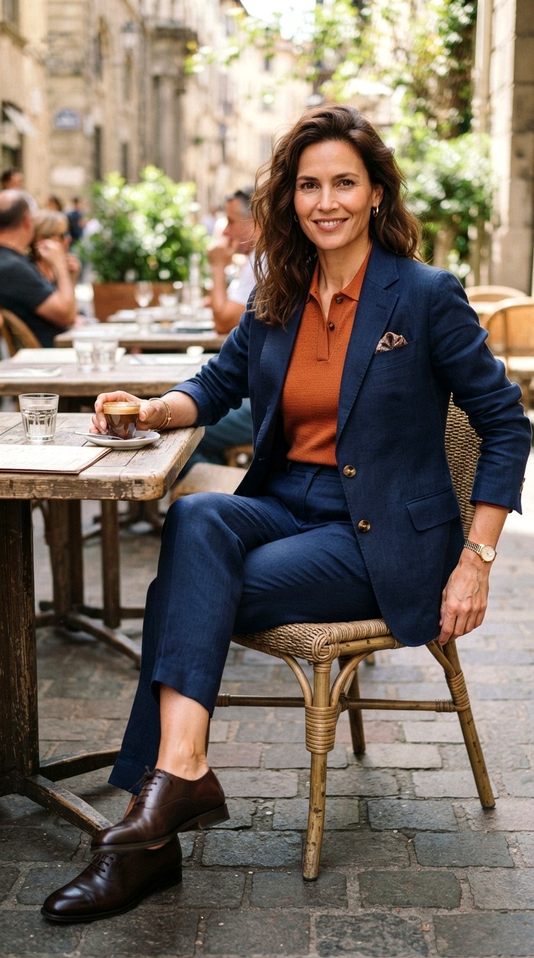 Tailored Navy Blue Suit Separates - 25 orange polo shirt outfit