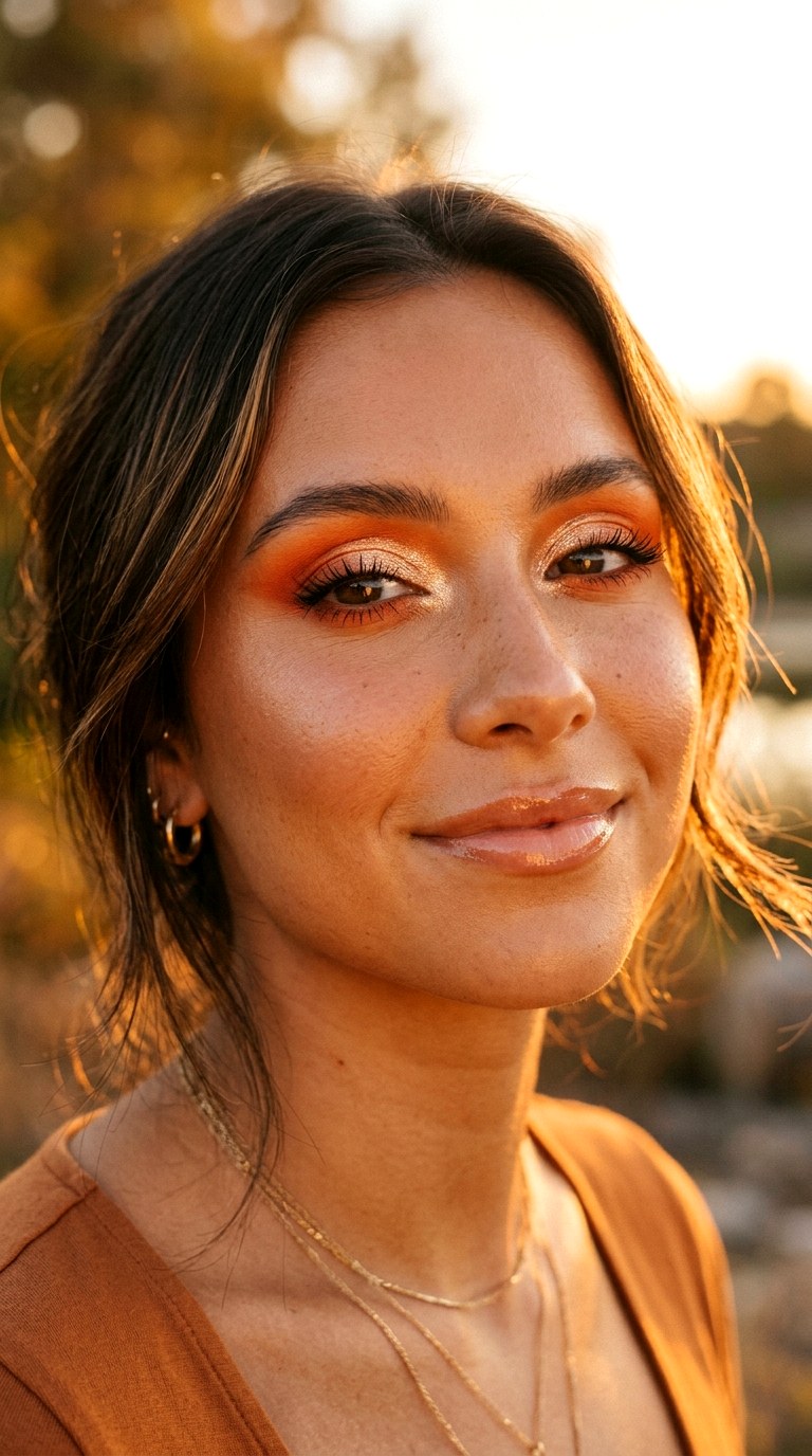 Tangerine Halo Eyes - 21 Summer Colorful Eye Makeup 2026 Ideas
