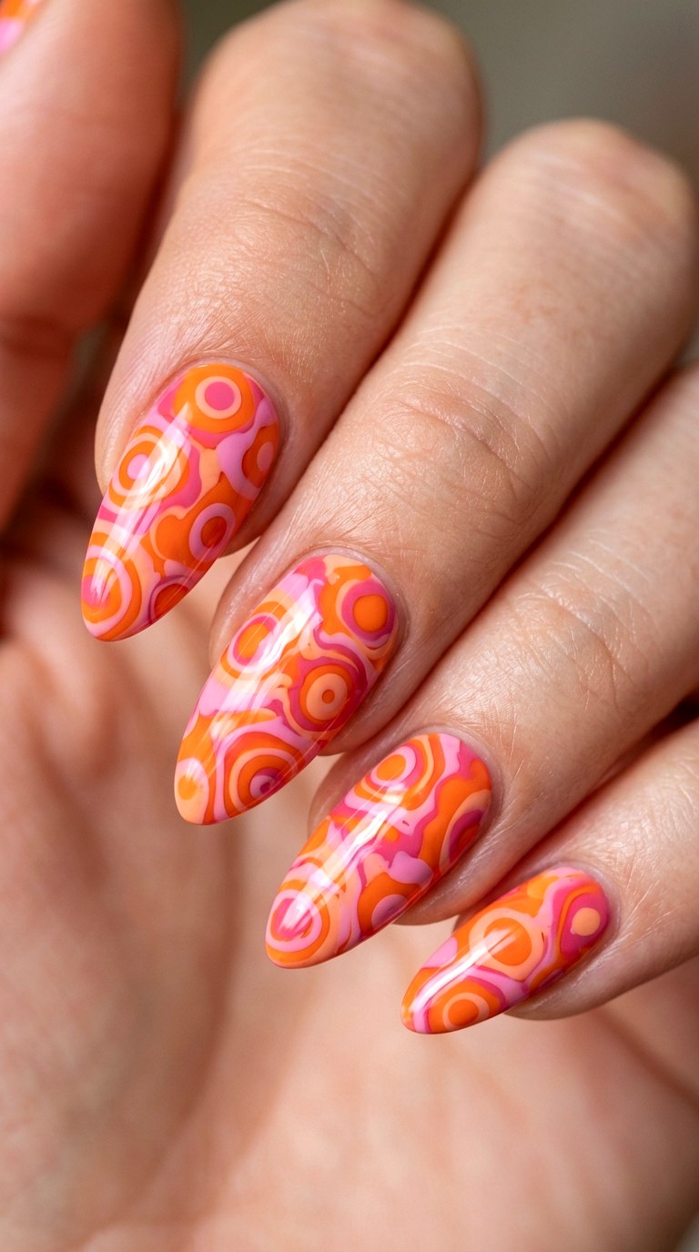 Tangerine and Bubblegum Swirl Combo - 20 Abstract Spring Two Colored Nails