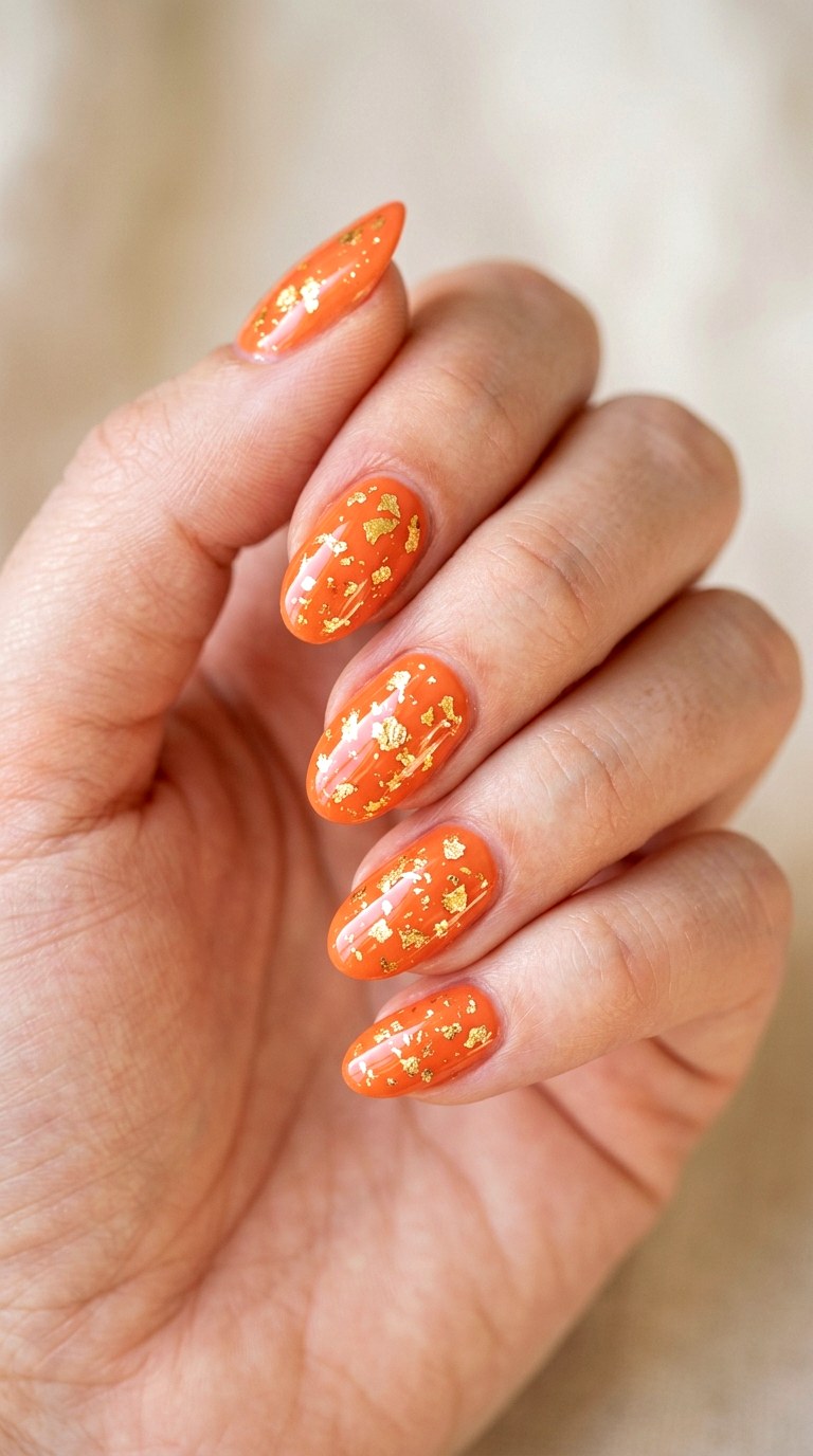 Tangerine with Gold Flecks - 30 Vibrant Spring Color Street Nails