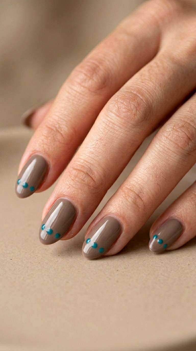 Taupe and Teal Minimalist Dots - 28 Stylish Spring Two Colored Nails