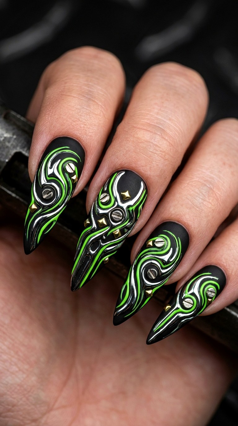 Techy Cyber Tribal Lines - 25 Bold Spring Colorful Junk Nails