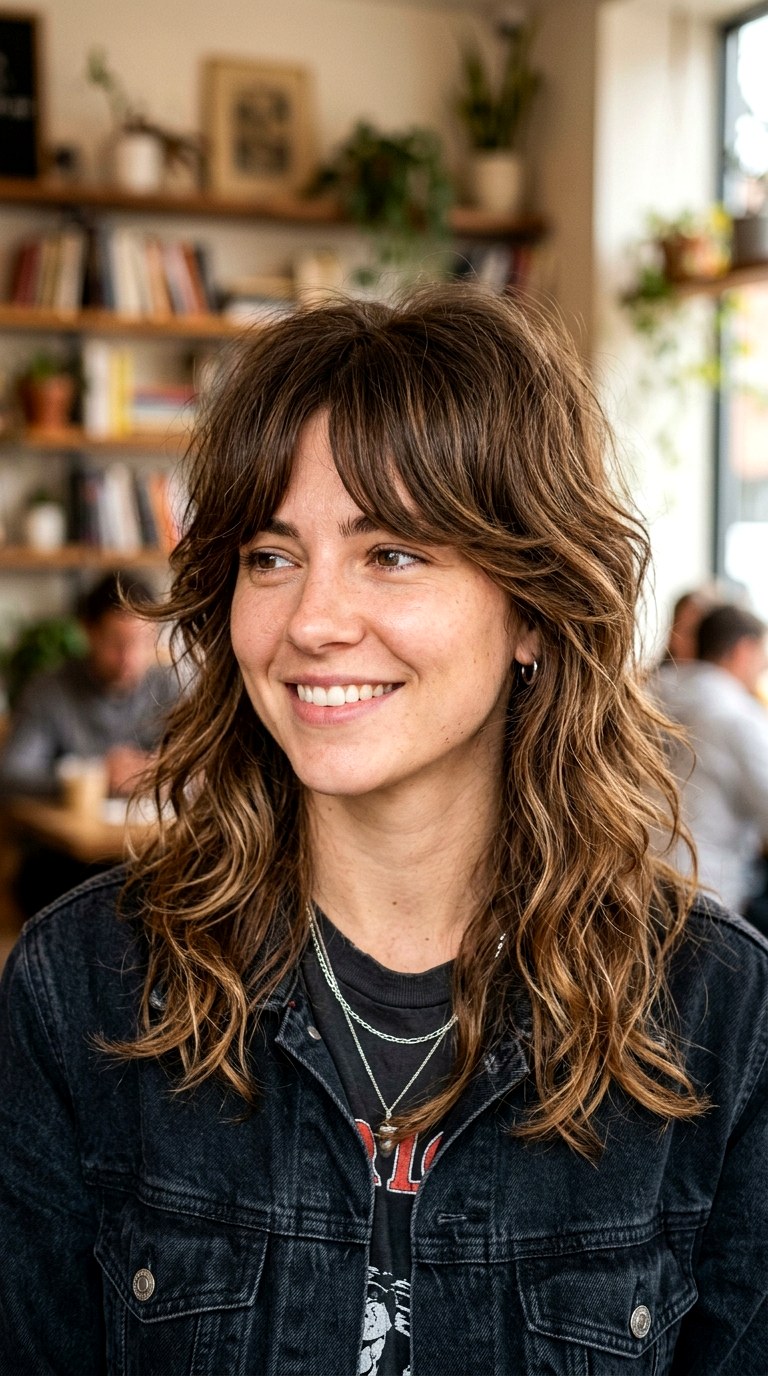 Textured Shag with Curtain Bangs - 22 hairstyles for medium length hair