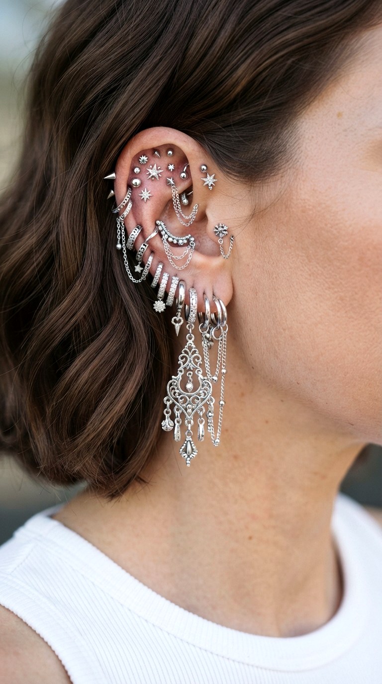 The All Out Maximalist Maze - 23 earring stacks silver