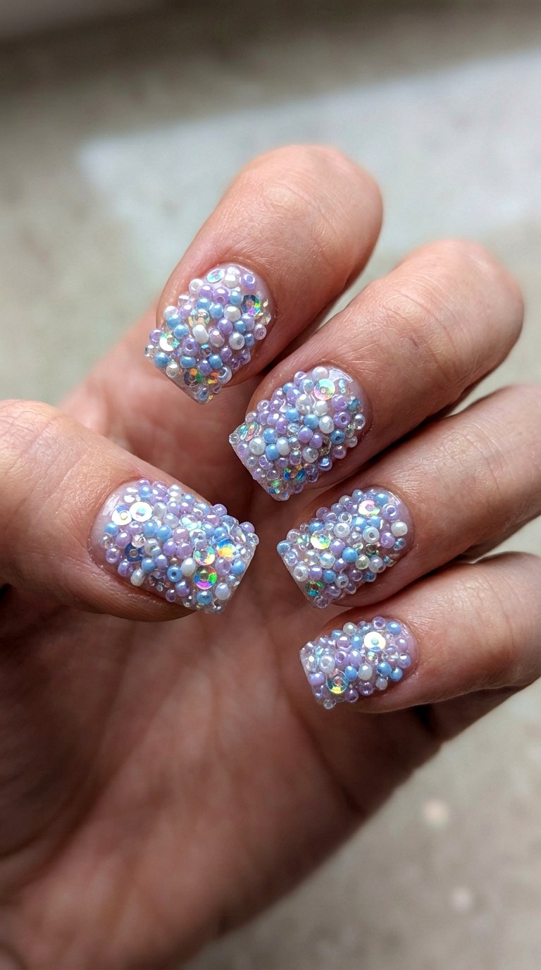 The Beaded Sequin Wall - 29 Maximalist Spring Colorful Junk Nails