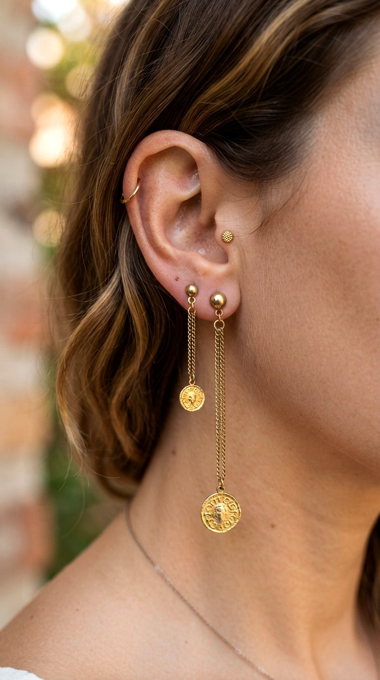The Boho Coin and Tassel Mix - 20 earring stacks gold 2 holes