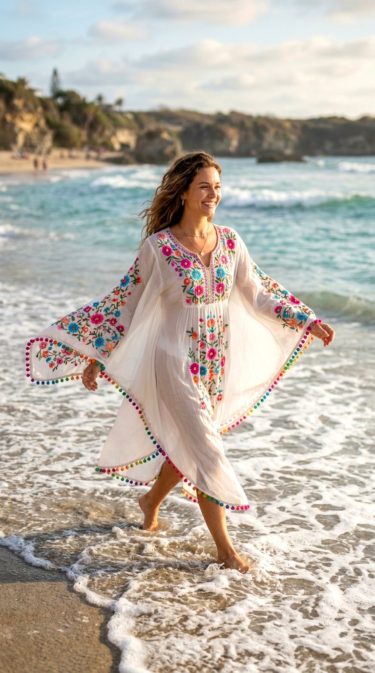 The Boho Embroidered Kaftan - 20 beach outfits women