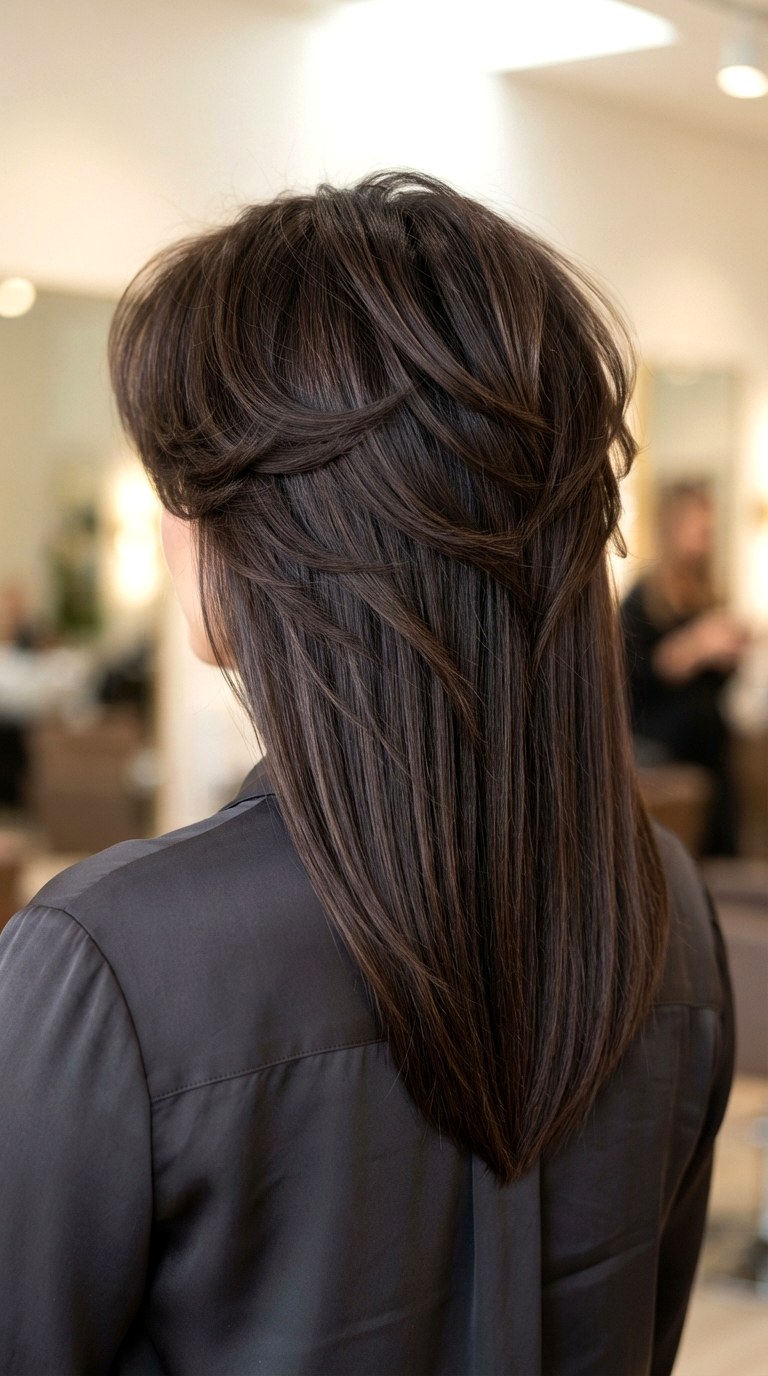 The Butterfly Cut Effect on Dark Brunettes - 24 long brunette hair with layers
