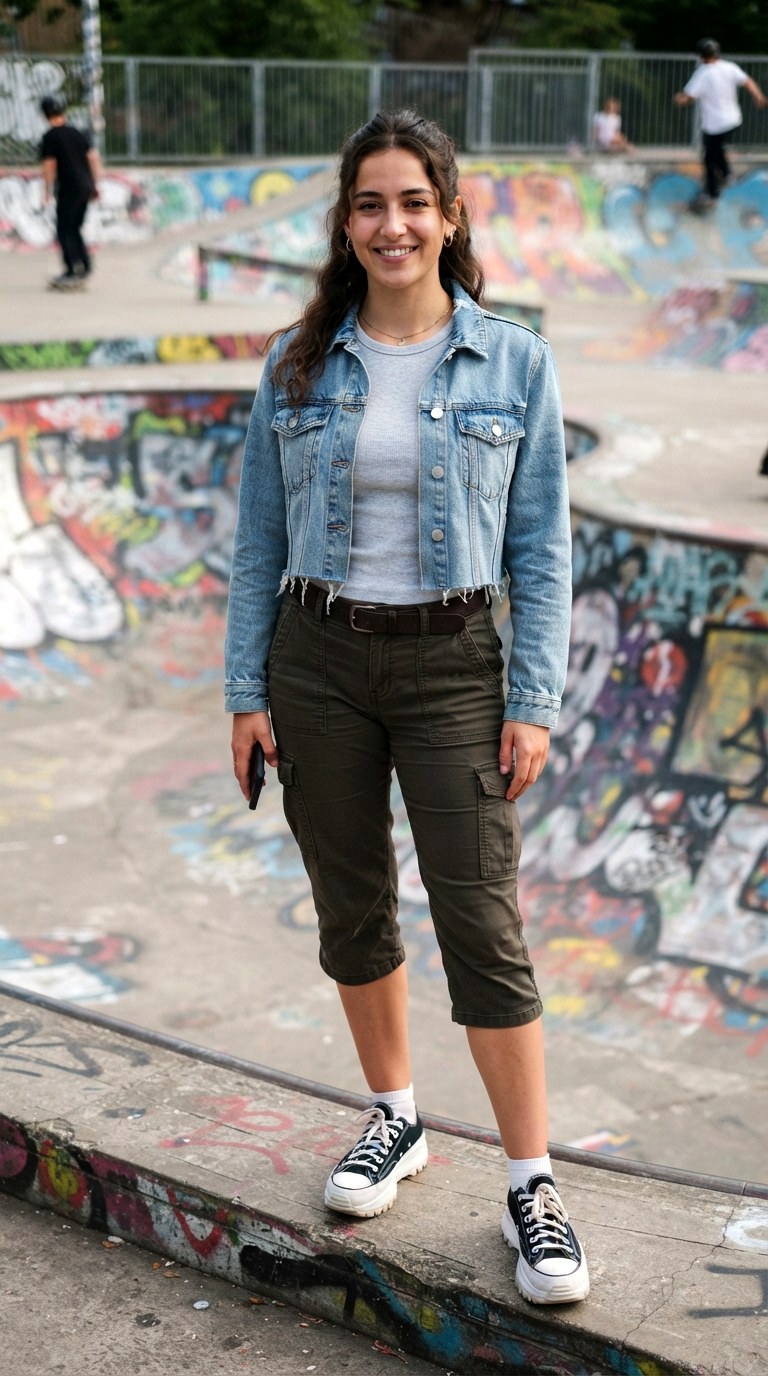 The Cropped Denim Jacket Edge With Cargo Capri - 27 cargo capris outfit