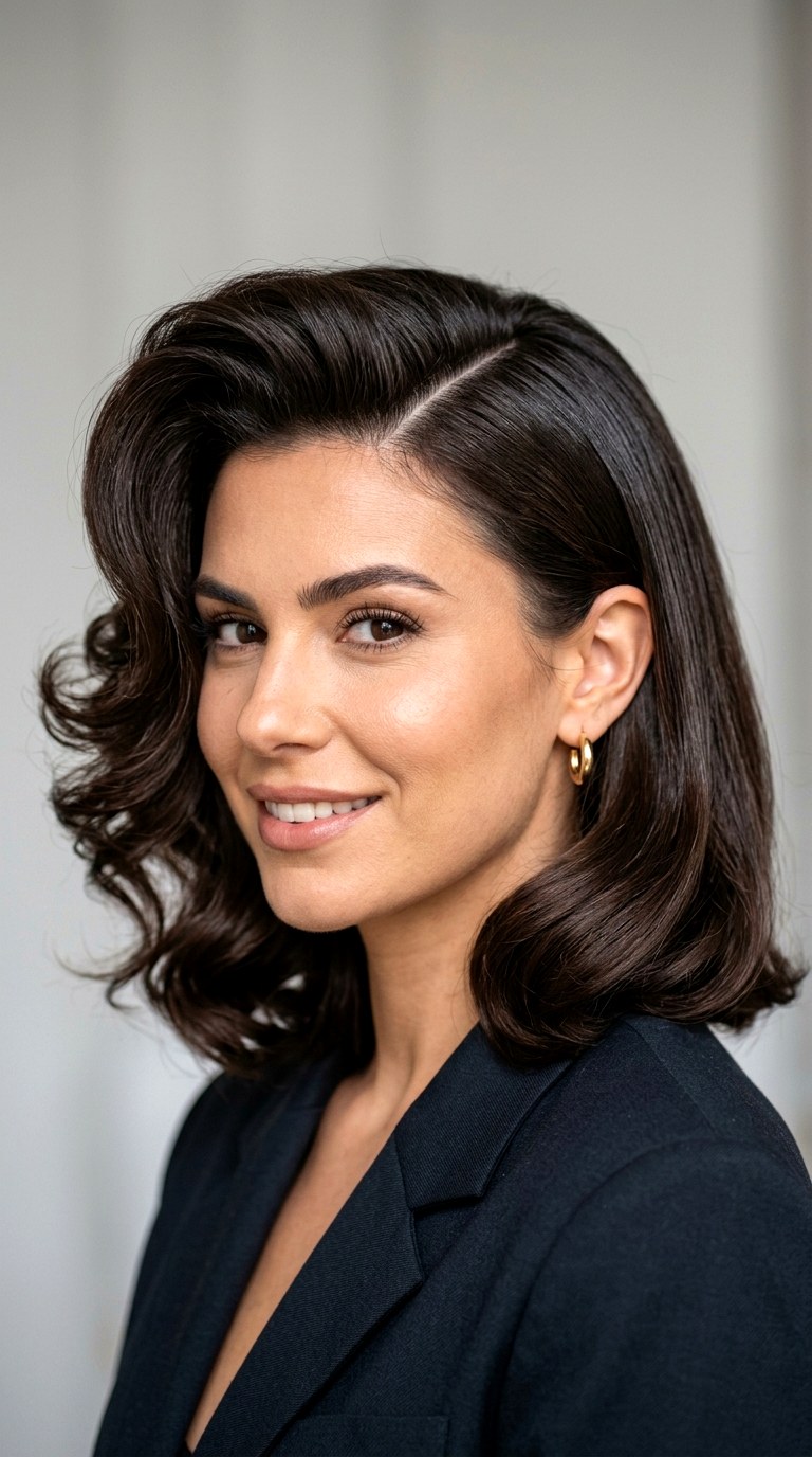 The Deep Side Part Swoop - 21 mid length hair blowout