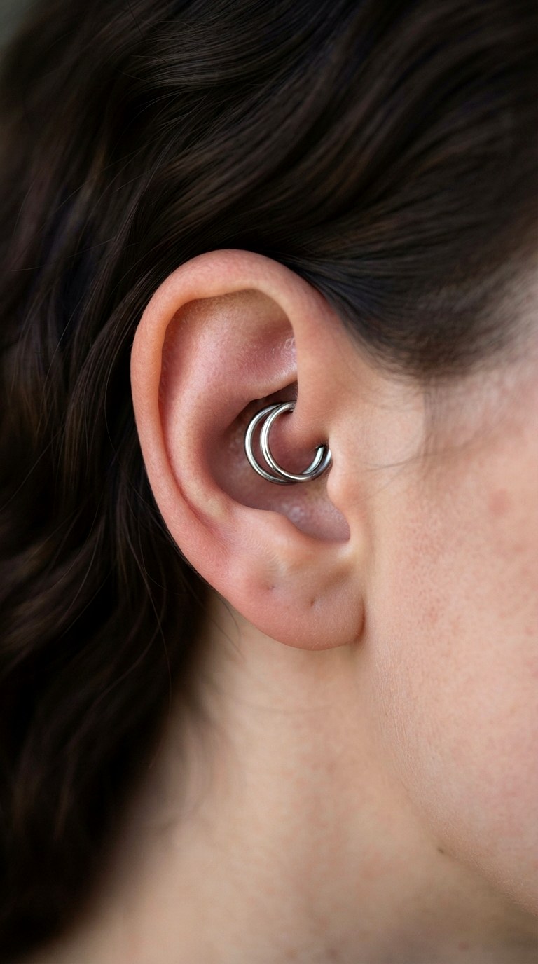 The Double Daith Parallel - 23 earring stacks silver