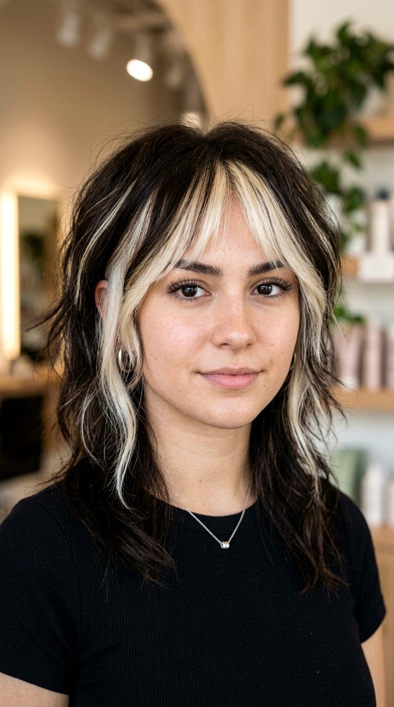 The Feathered Money Piece - 21 Shoulder Length Wolf hair Cut