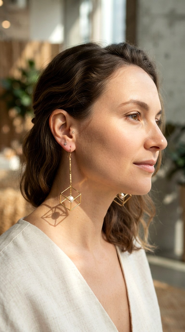 The Geometric Cage Pendant - 22 gold dangle earrings