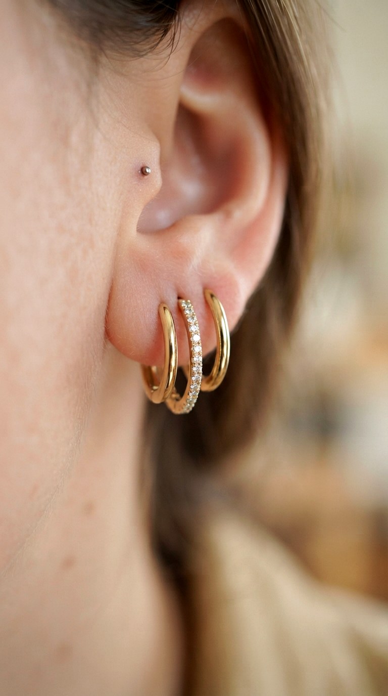 The Gold and Gemstone Accent - 26 gold hoops earrings