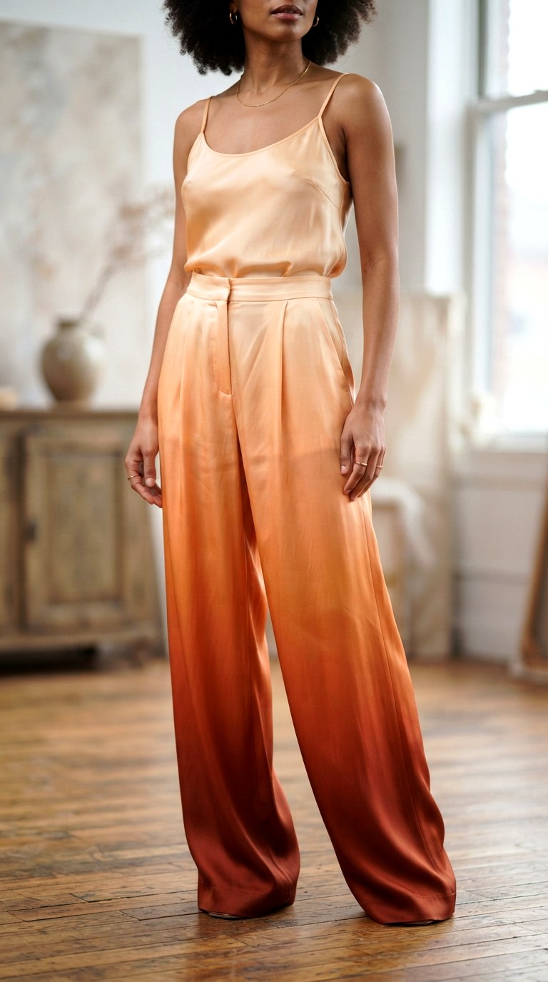 The Hand Dipped Ombre Silk Trouser - 30 orange pants