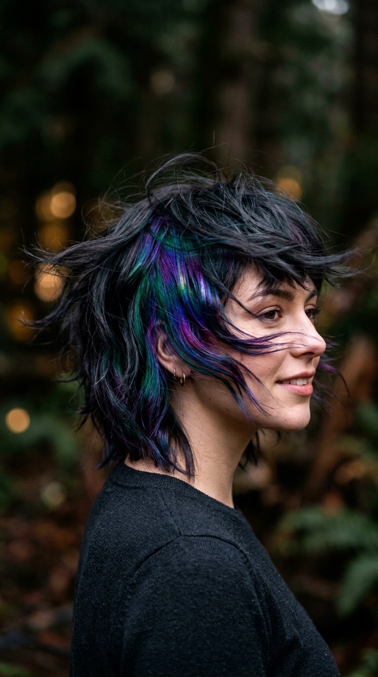 The Hidden Rainbow Oil Slick - 23 Wolf Cut Short Hair