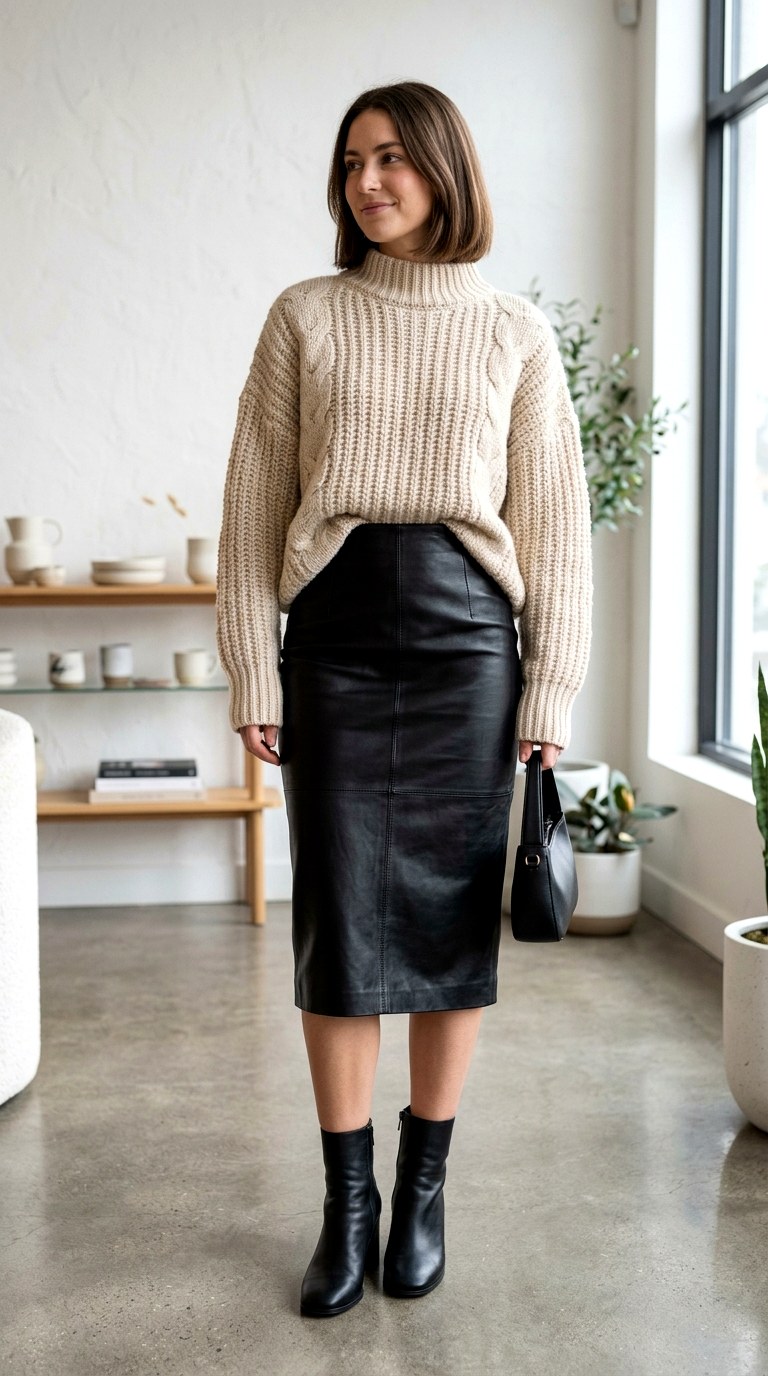The Leather Midi Pencil Skirt - 24 business professional outfits for women