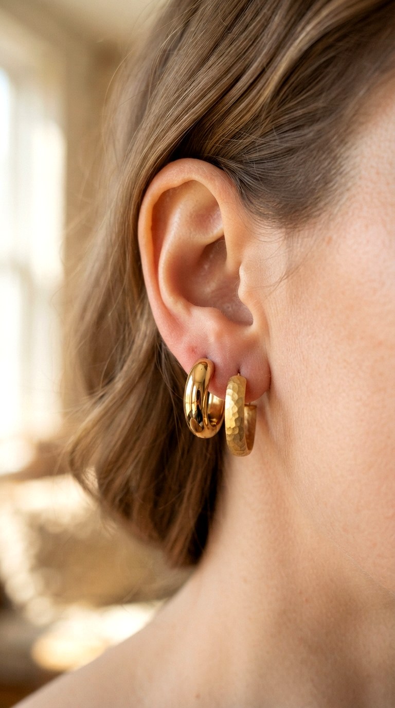 The Mixed Texture Duo - 26 gold hoops earrings