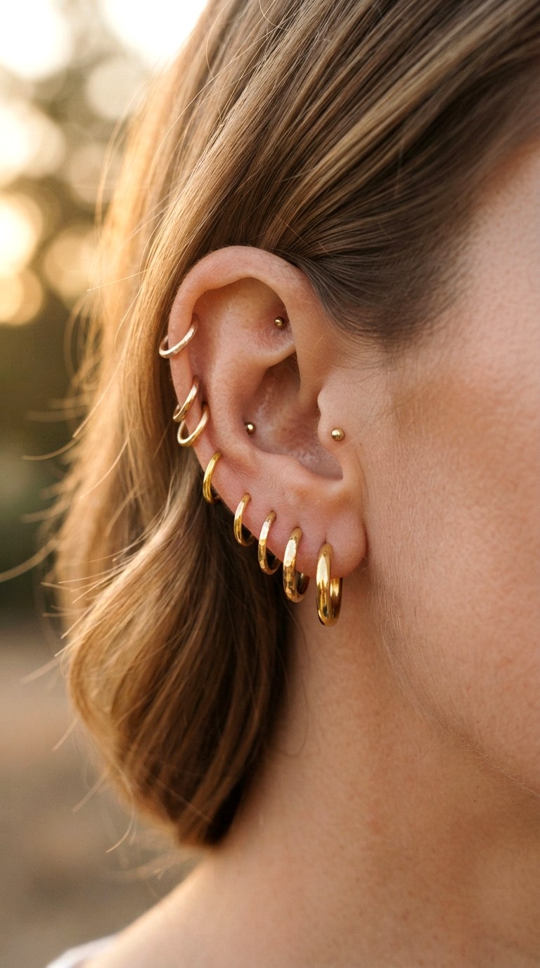 The Monochrome Gold Ombre - 26 gold hoops earrings