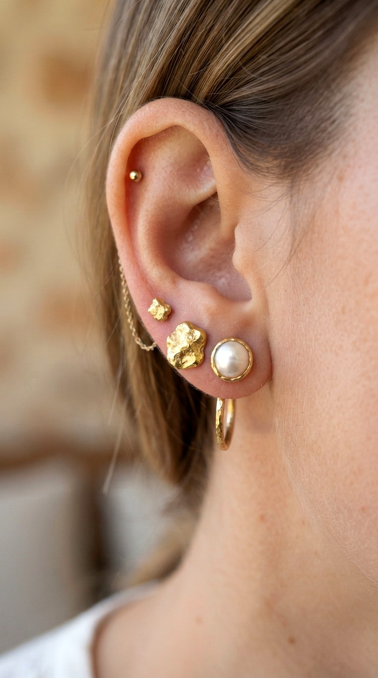 The Pearl and Gold Fusion - 20 earring stacks gold 2 holes