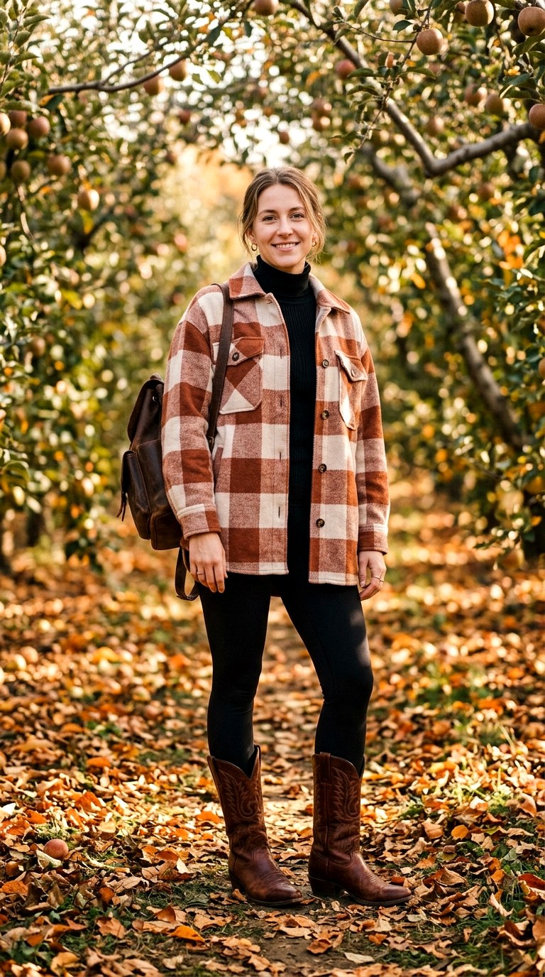 The Plaid Shacket and Sleek Legging Duo - 20 western outfits women casual