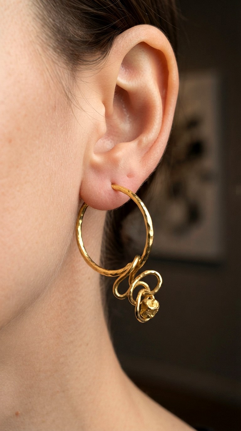 The Sculptural Open Hoop Twist - 26 gold hoops earrings