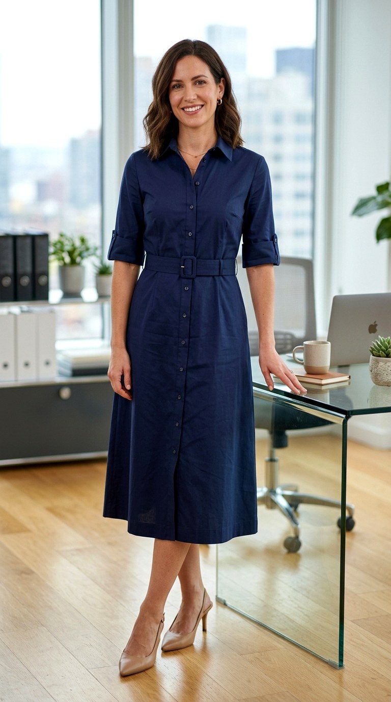 The Structured Midi Shirt Dress - 28 office attire women