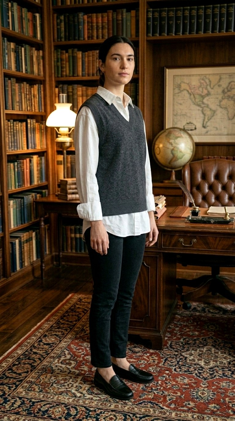 The Sweater Vest Over Crisp Shirting - 20 casual business attire for women