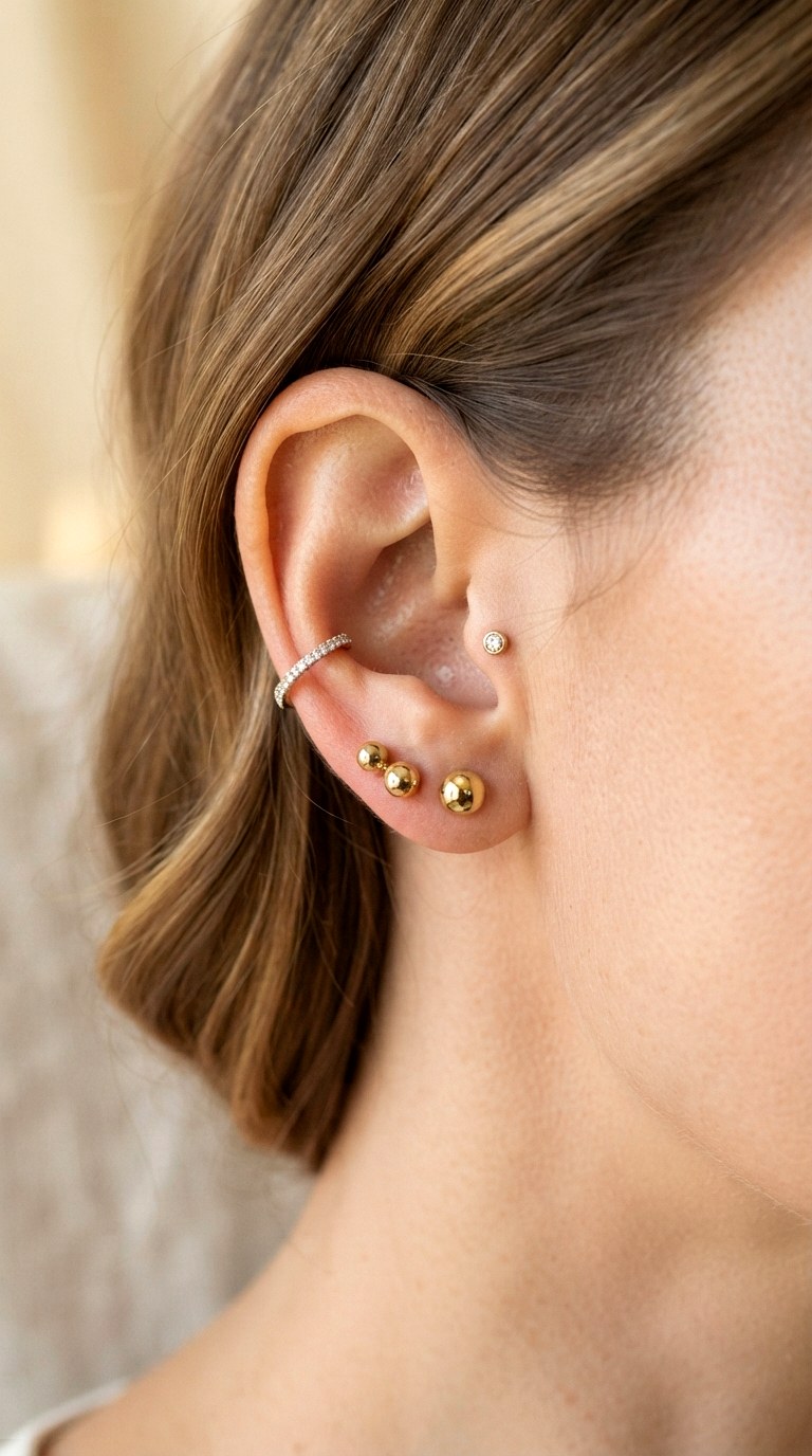 The Tri Bead Clustered Moment - 20 earring stacks gold 2 holes