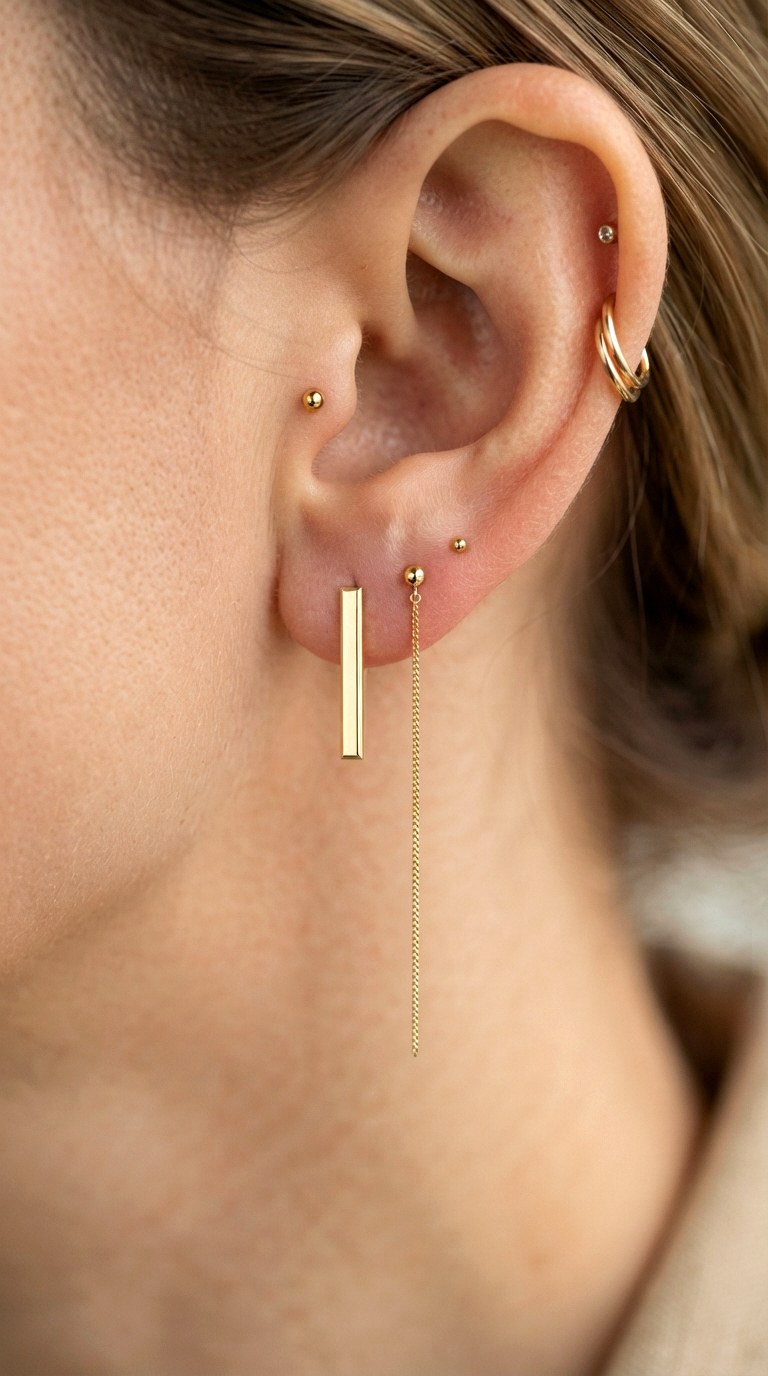The Vertical Line Illusion - 20 earring stacks gold 2 holes
