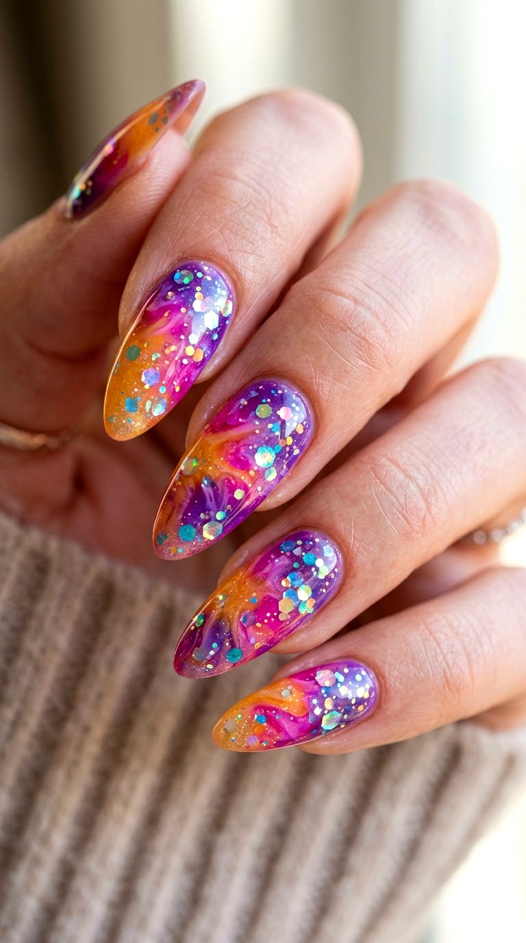 Tie Dye Glitter Skies - 27 Festival Spring Colorful Junk Nails