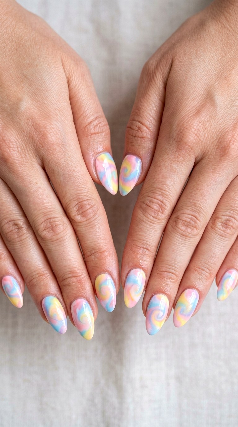 Tie Dye Swirl Effects - 20 Playful Spring Multicolor Acrylic Nails