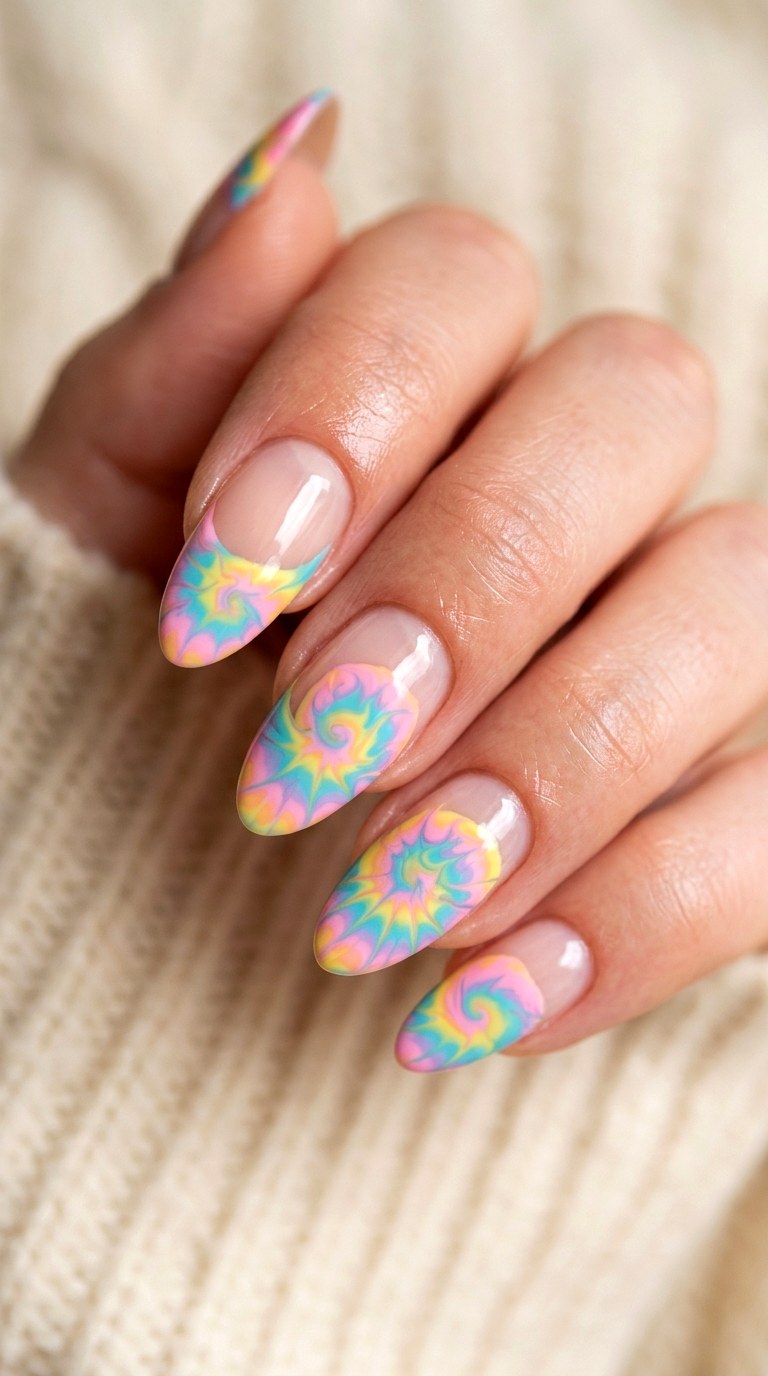 Tie Dye Swirl Tips - 25 Early Season Spring Multicolor Nails