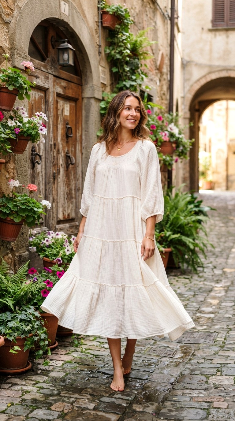 Tiered Gauze Peasant Dress - 22 maxi summer dresses