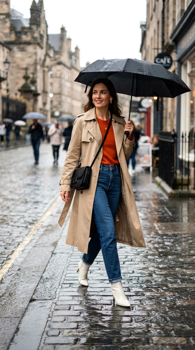 Timeless Beige Trench Coat Coverage - 27 orange top outfit